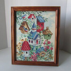 Birdhouse Neighbors by Creative Accents Completed Cross Stitch Design Framed